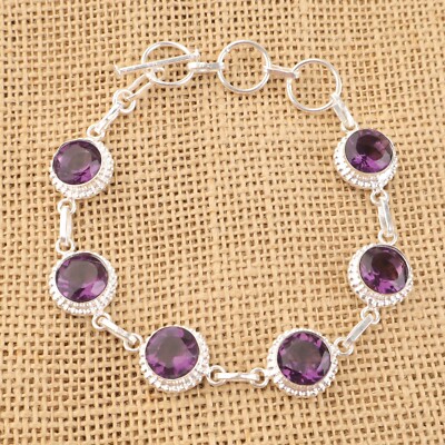 Amethyst Gemstone 925 Sterling Silver Handmade Jewelry Bracelet Gift For Love