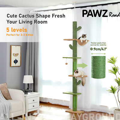 PAWZ Road Cat Tree Cactus Floor to Ceiling Scratching Post with Hammock 95''-108''