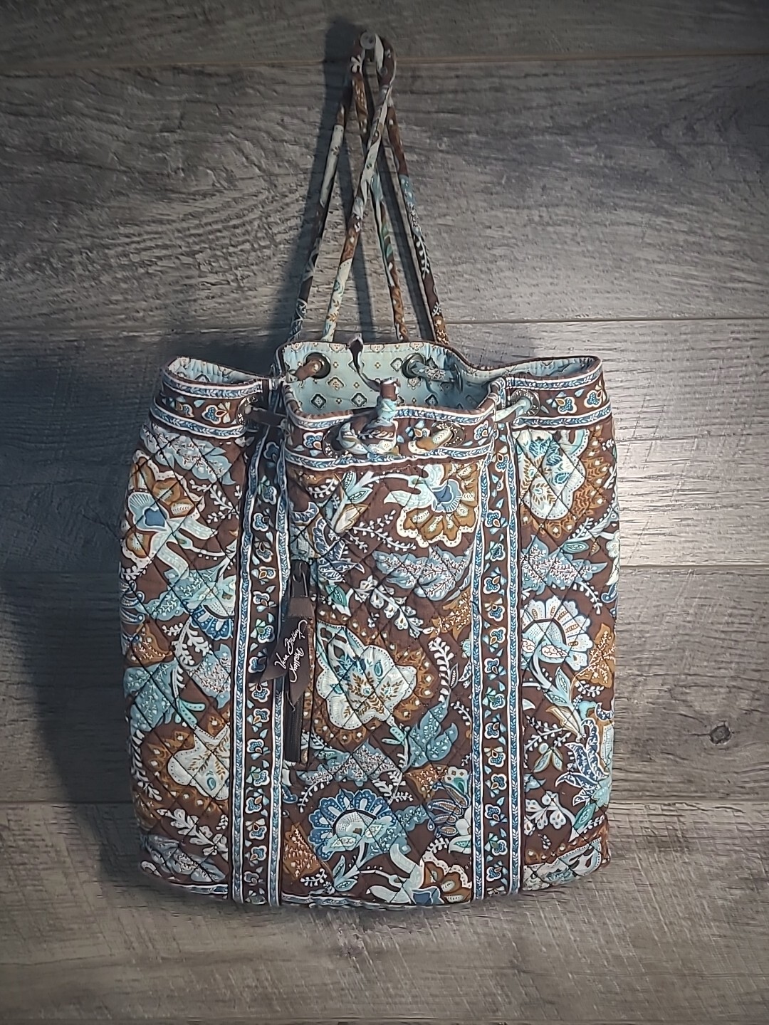 Vera Bradley Java Blue String Backpack Blue and B… - image 1