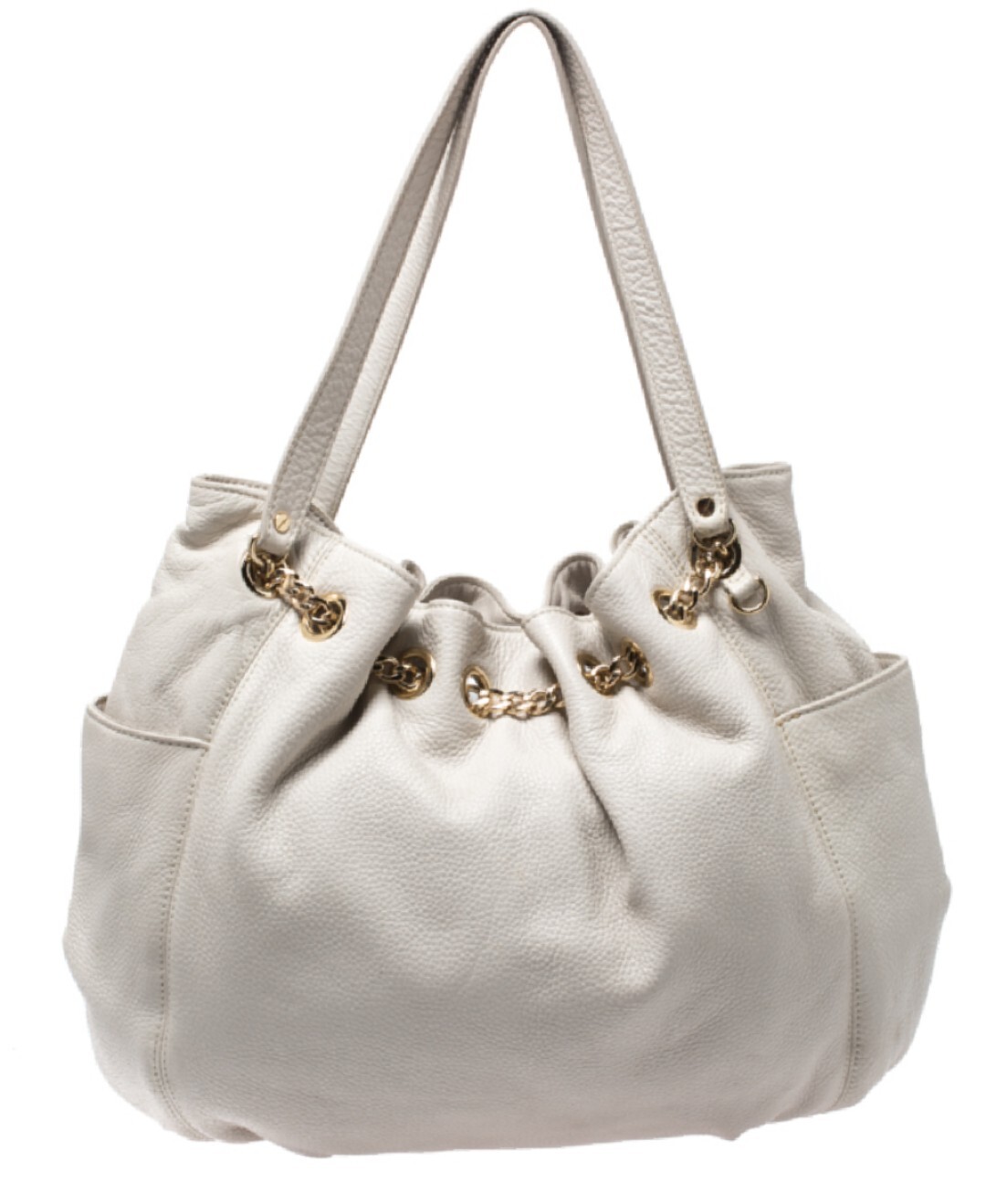 MICHAEL By Michael Kors White Off Leather Drawstring Shoulder Bag