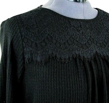 St John's Bay 1X Black Eyelash Lace Blouse Striped Tagless 3/4 Sleeve Defect New