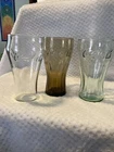 Coca Cola Vintage Green, Brown ,  Clear   Glasses Raised Lettering, 6” Inch 3