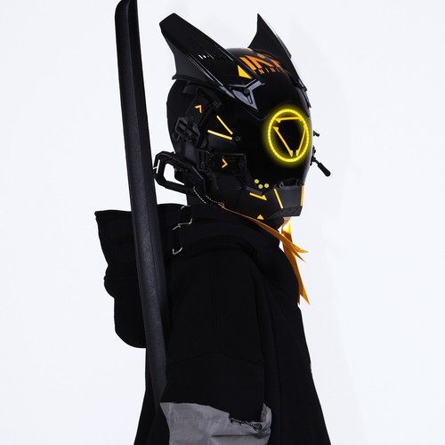 Futuristische Cybermaske mit LED-Leuchten für Cosplay und Techwear Mode - Bild 20 von 80