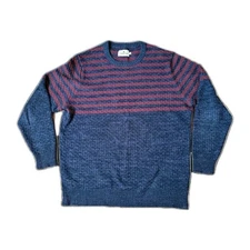 The Normal Brand Pique Stitch Crew Sweater Mens XL Navy Oxblood Stripe EUC