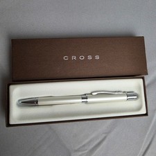 Cross Bailey White Lacquer Chrome Twist Ballpoint Pen Box Tested Writes
