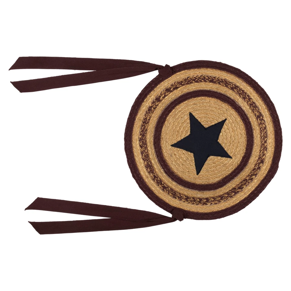 Primitive 15 in Star Chair Pad Set of 6 Tan Jute Kitchen Table Decor VHC Brands - Image 4 of 4