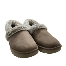 Woman  s Skechers Taupe Memory Foam Cozy Up Slip-On Slippers Loungewear Sz 10