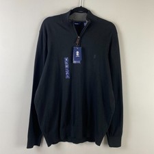 IZOD 1/4 Zip Pullover Mens Large Black Fine Gauge Sweater