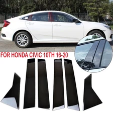 6PCS Black Door Car Window Pillar Post Cover Trim For 2016-2021 Honda Civic PC K