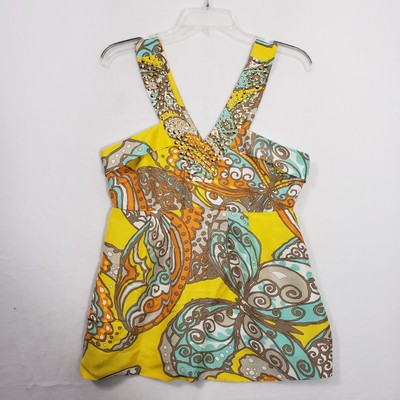 Kate Spade JANA Silk Studded Tank Blouse Womens size 6 Butterfly All Over Print