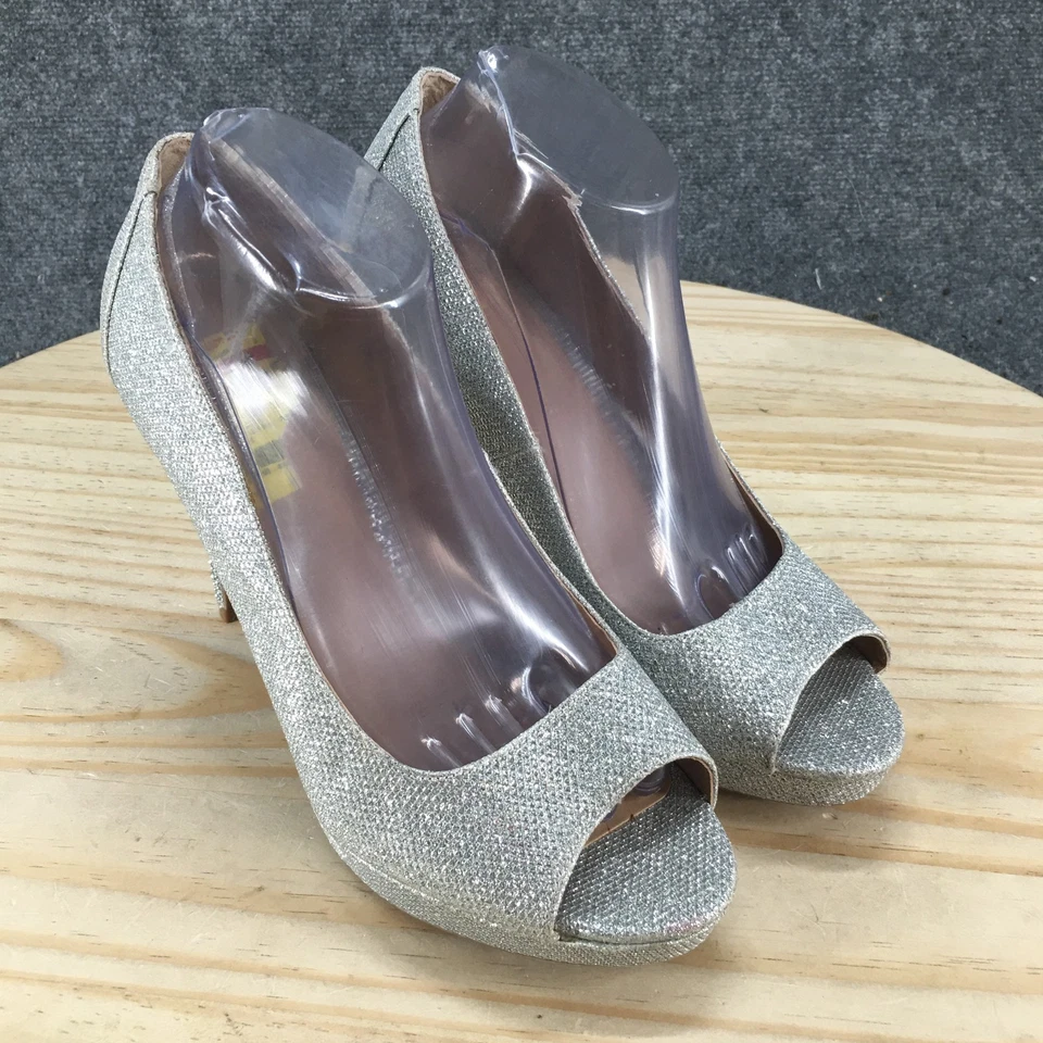 Sandalias Thalia Sodi para mujer 9,5 M Lenna zapatos sin cordones tacones plateados informales NUEVAS Foto 3 de 4