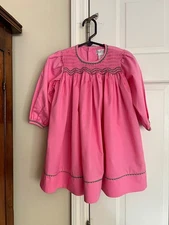 Beautiful Dark Pink Smocked Petit Ami Dress Size 24 months with Green Accents