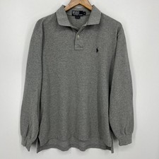 Polo Ralph Lauren Long Sleeve Polo Shirt Men's L Gray Pony Logo Vtg 90s Cotton