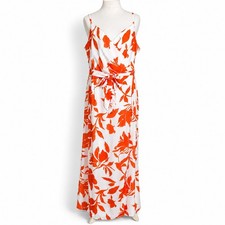 Quiz Orange White Floral Maxi Dress UK 18 Wrap Summer Holiday Wedding Guest
