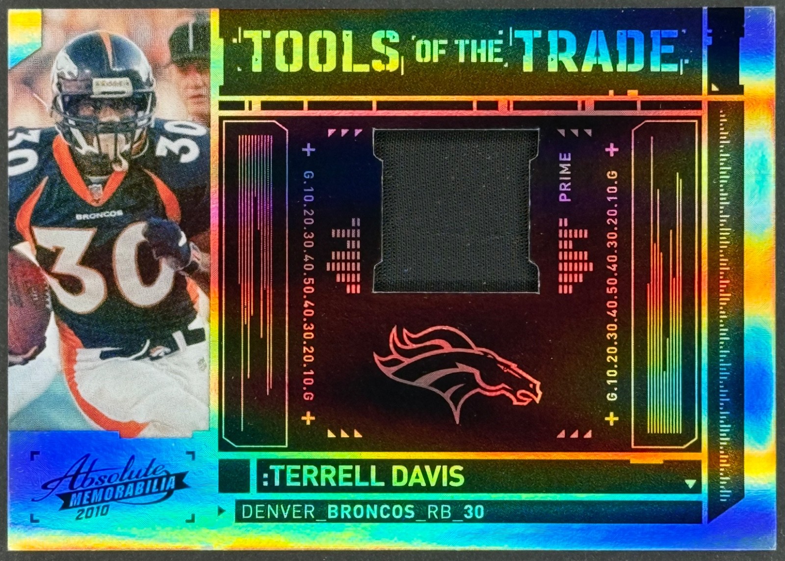 2010 ABSOLUTE TOOLS OF THE TRADE TERRELL DAVIS PATCH PRIME JSY 17/50, BRONCOS