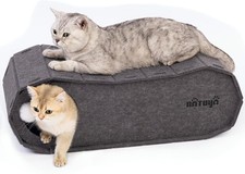 Large Cat Bed Cave for Indoor Cats with Toy Ball Enclosed Felt Hideaway