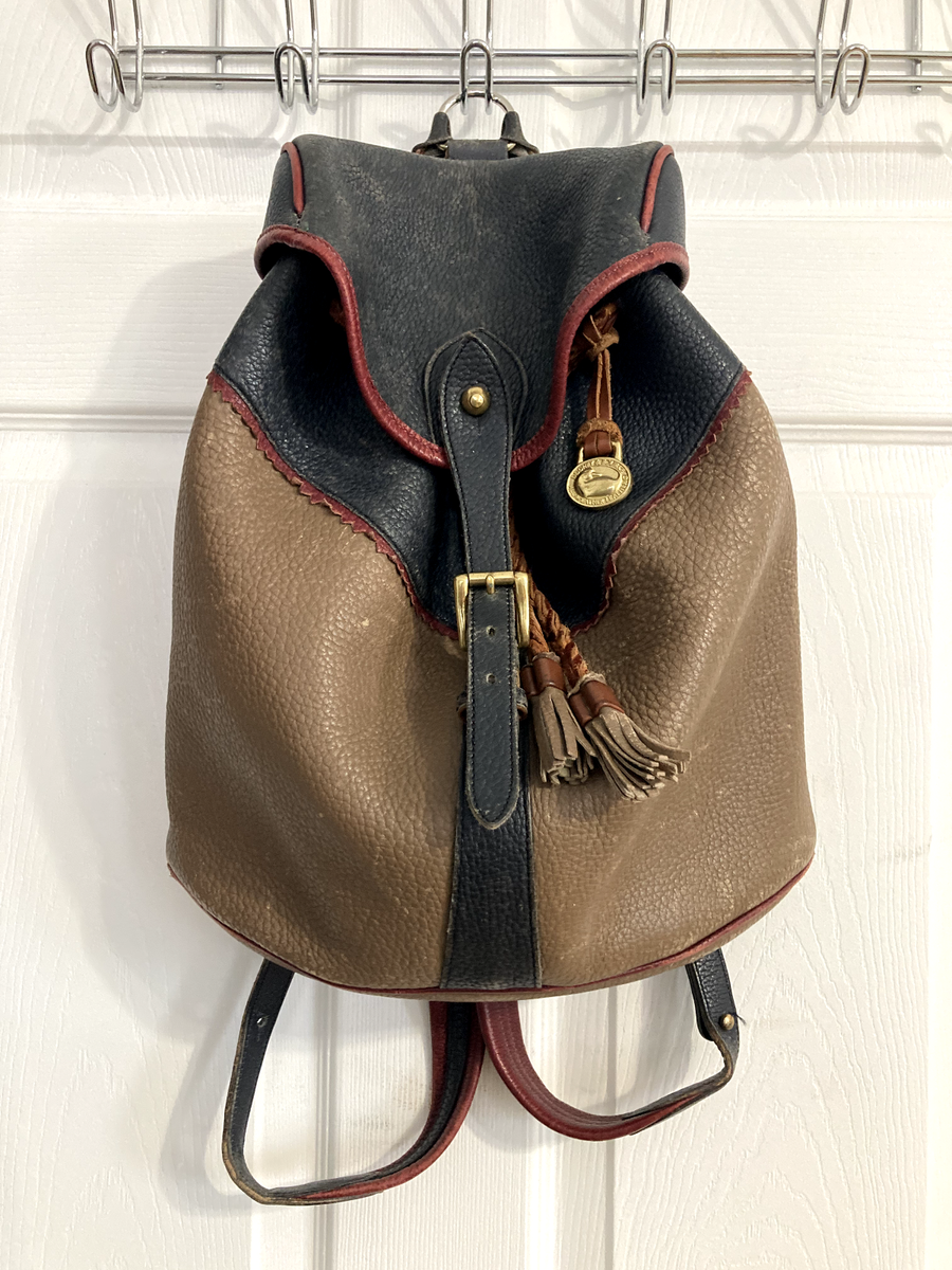Dooney & Burke Classic Brown Leather-Trim Backpack Purse Dooney & Bourke Red Nylon Backpack Brown Leather Trim | eBay main image 4