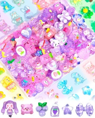 100PCS FIVEIZERO Cute Slime Charms Bulk Set   Kawaii 0.6 1.2 inches, Purple 