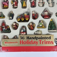 Vintage Woolworths Holiday Trim Christmas Tree Ornaments Wood Handpainted 36 Pcs