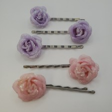 Handmade Floral Rose Bobby Pins Pink And Purple