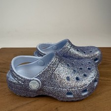 NWT Little Kids Girls Crocs Purple Classic Chunky Glitter Clogs Sandals Size 9 C