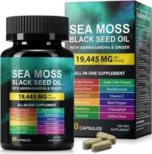 Sea Moss Black Seed Oil Ashwagandha Ginger, Sea Moss Capsule Supplement with Tur