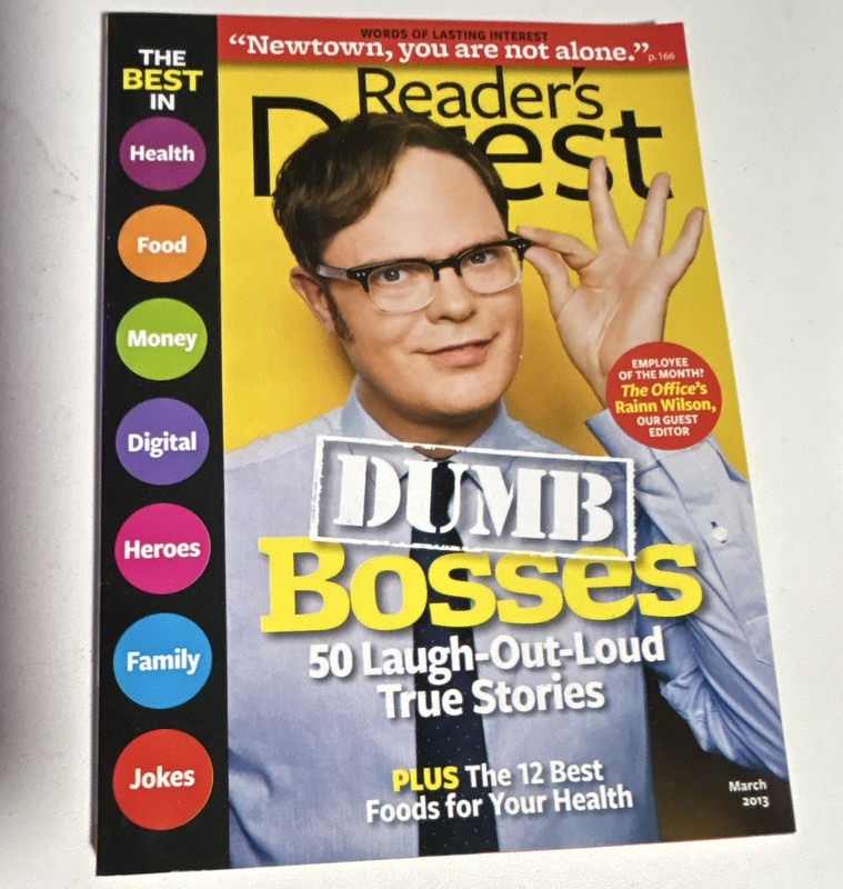 Reader's Digest March 2013 Issue "Dumb Bosses" Cover Illustrated English