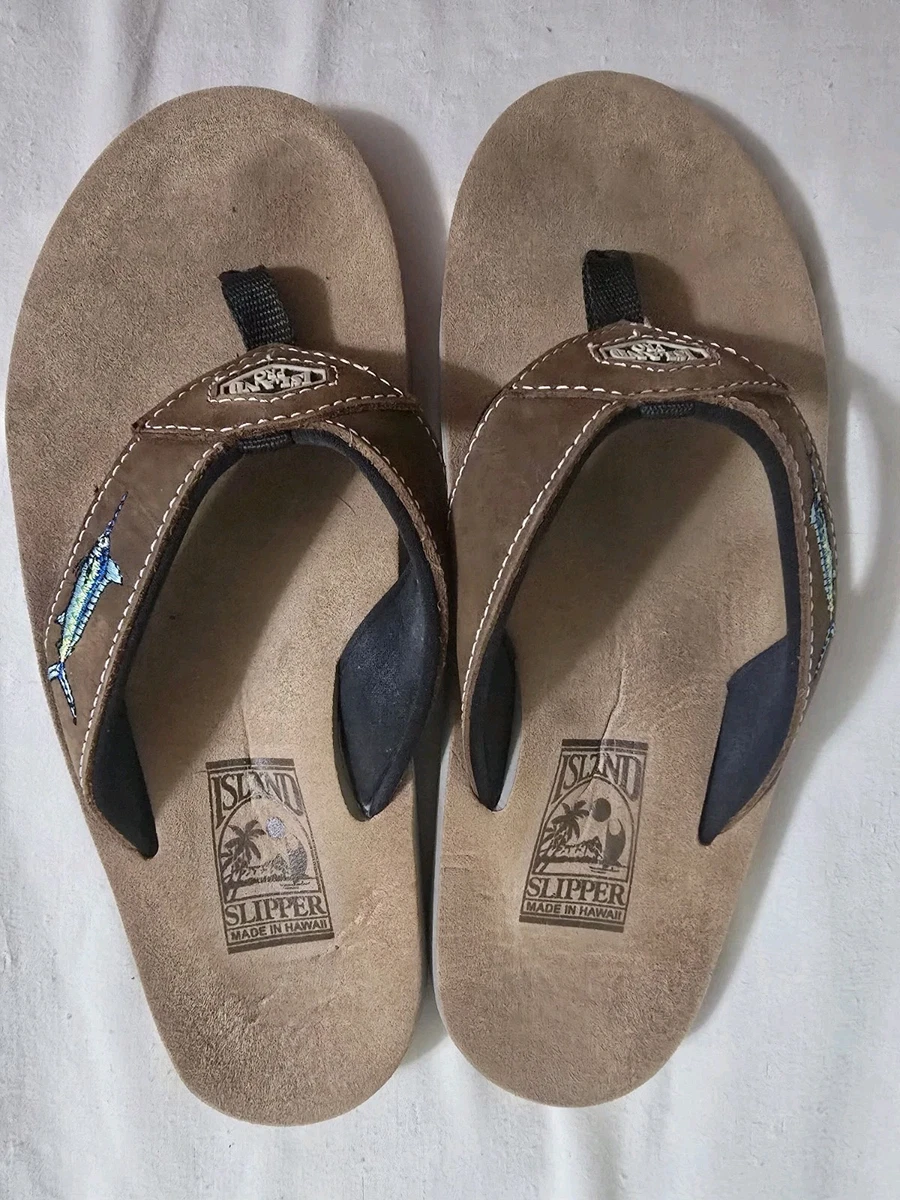 Island Pro Men\'s Tan Brown Leather Thong Slipper Sandals Size 12 Made In Hawaii Made in Hawaii | Classic Snake + Suede Thong Sandals main image 2