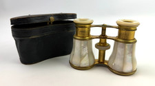 Antique Lemaire Paris Mother Of Pearl Opera Glasses Brass Binoculars w/ Case