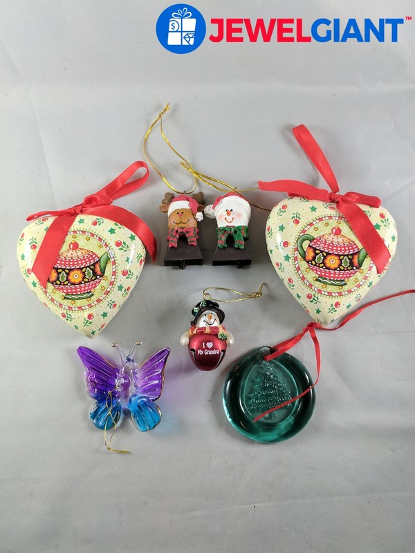 FESTIVE HOLIDAY ORNAMENTS VARIOUS DESIGNS LOT OF 7  #AF083