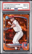 2025 BOWMAN SAPPHIRE EDITION CHROME PROSPECTS ORANGE TRAVIS BAZZANA 17/25 PSA 10