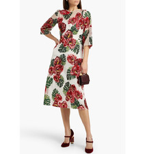 NEW DOLCE&GABBANA Floral Organza Midi Dress, White Red, IT 36