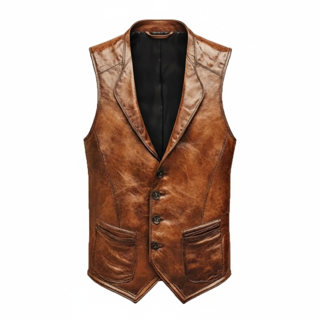 Mens Leather Vintage Vest, Western Club Style Vests, Cowboy Waistcoat Outfit