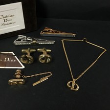 EGA Christian Dior Gold Tone Tie Pin Cufflinks Tie Tack Tie Chain 5 Set/6CD0082