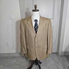 Chaps Mens 44R 100 Silk Blazer Tan Herringbone Sport Coat 3 Button