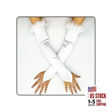 Black Fingerless Feather Gloves Long Satin Opera Gloves Halloween Costume