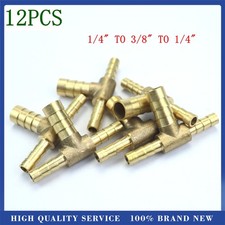 12 PCS Leakproof Brass 1/4"x3/8"x1/4" 3-Way Reducing Hose Barb Tee Gas Fuel