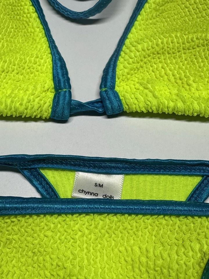 Chynna куклы микро плавать бикини 2 изделия верхний размер M стринги низ S неоновый желтый - Изображение 4 из 4