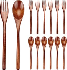 12 Pieces Wooden Forks  Spoons Eating Utensil Set Lunch Wooden Cutlery Japanese
