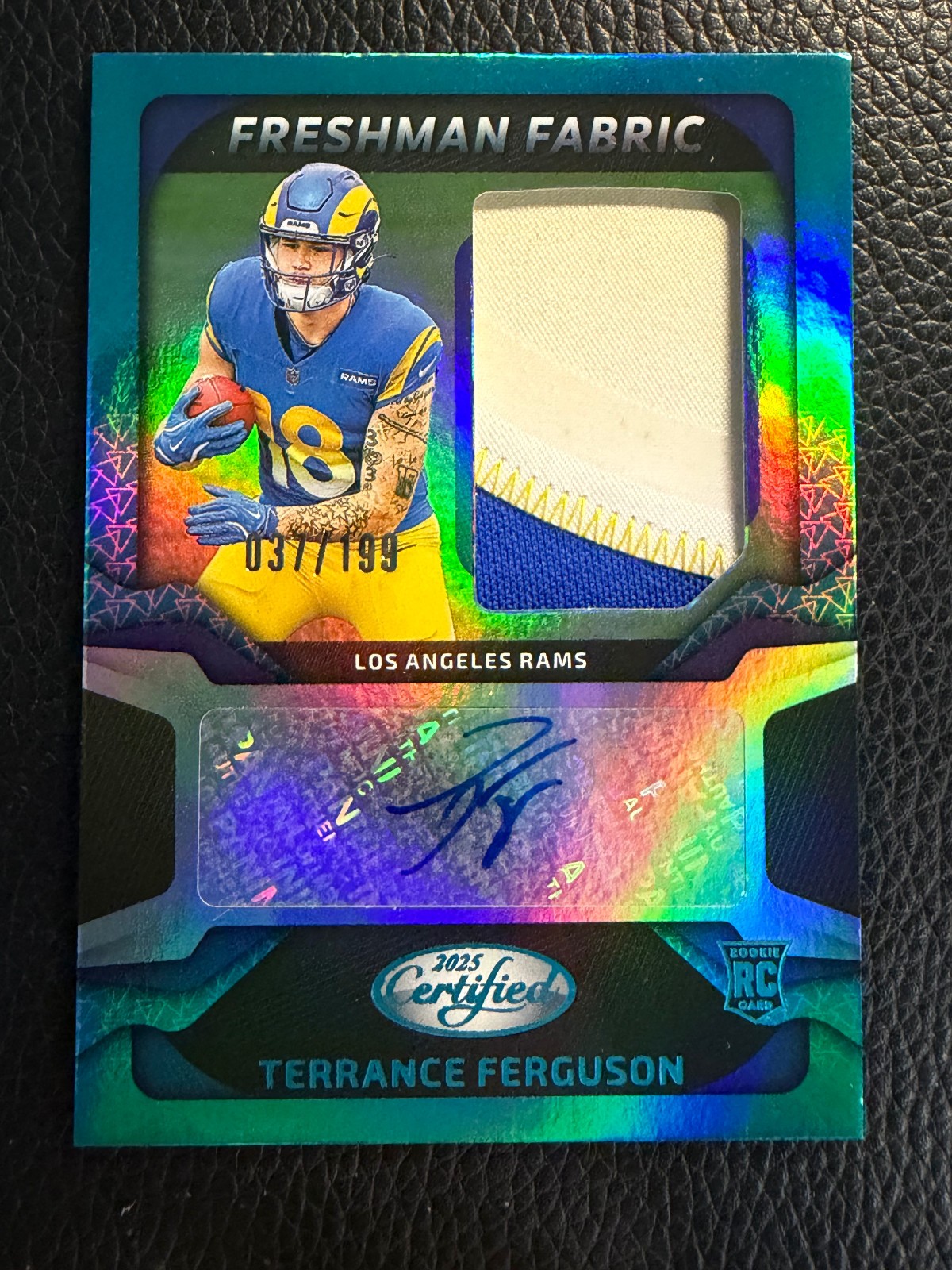 2025 Panini Certified Freshman Fabric Teal Terrance Ferguson /199 Auto Patch RC