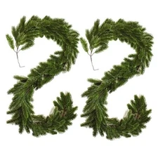 2PCS 6.56 FT Artificial Norfolk Pine Garlands Realistic Detachable Pine Tree 