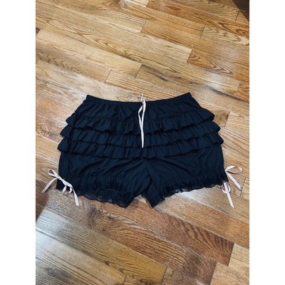 Romwe Black Ruffle Lace Trim Bloomers Pink Bow Coquette Shorts Womens 3XL NEW