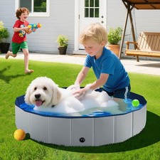 Foldable Dog Pool  Kiddie Pool - Portable Collapsible Hard Plastic Bath Tub for