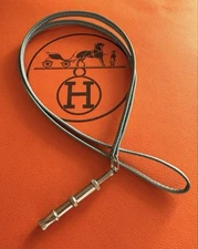 Hermes Dog Whistle Necklace Blue Leather Used