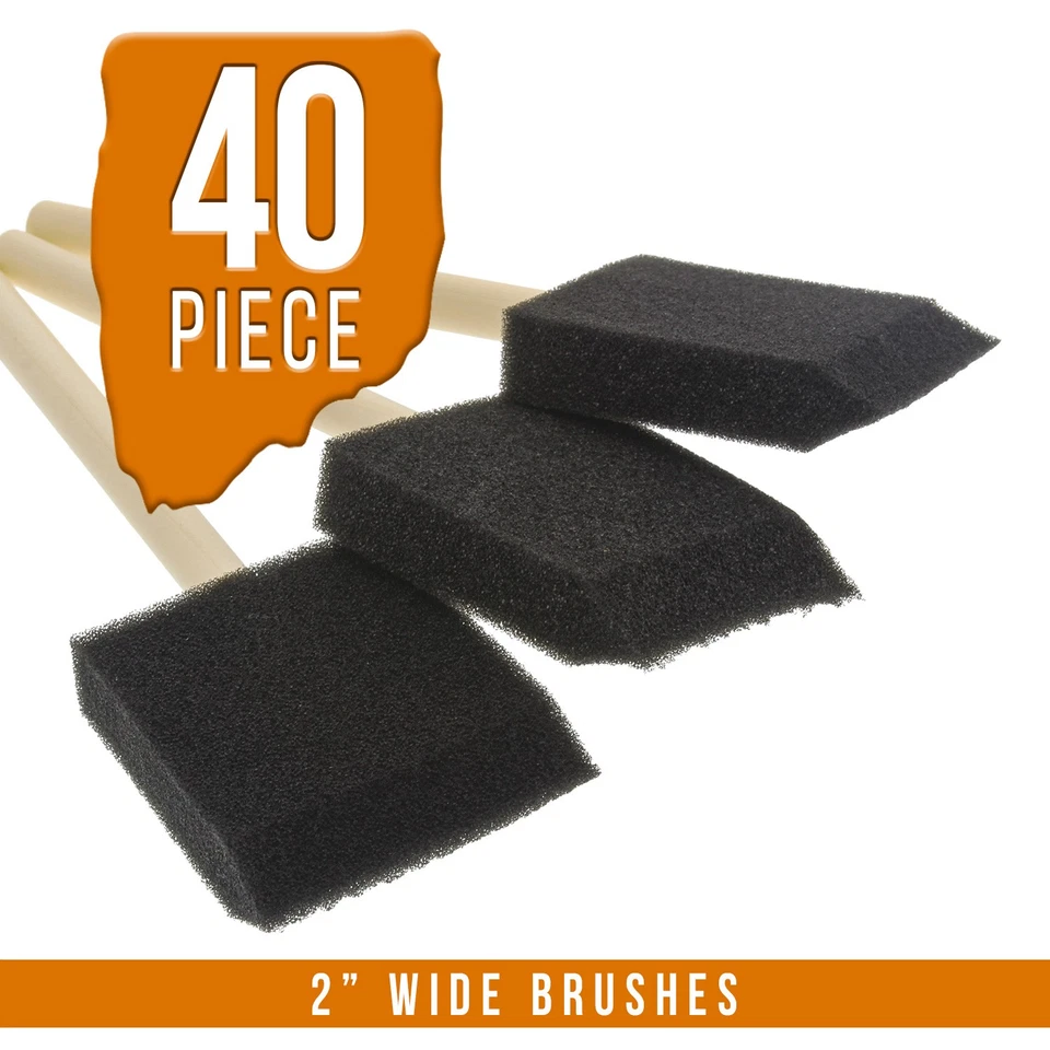 Paquete de 40 - Juego de brochas de pintura esponja de espuma de 2" mango de madera artesanía retoque mancha Foto 2 de 4