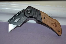 Genuine Husky Wood Handle Folding Pocket Utility Cutter/Knife -- Great