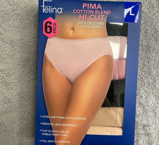 NEW Felina 6 Pack Women's L Pima Cotton Blend Hi-Cut Panties Large