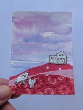 Arte original ACEO medios mixtos granero en la granja firmado por el artista Thecreative