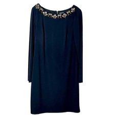 Vince Camuto Women's Long Sleeve Rhinestone Collared Sheath Dress Navy Size 10