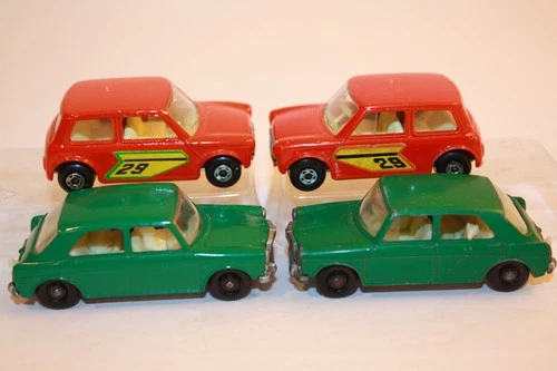 4 Vintage 1960's - 1970's Matchbox Lesney Cars RACING MINI COOPER / M.G. 1100